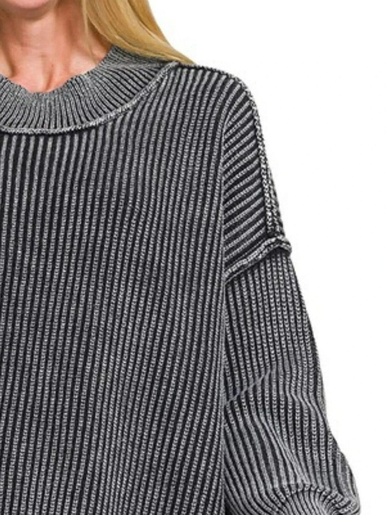 Zenana Washed Side Slit Oversized Sweater - SwagglyLife Home & Fashion